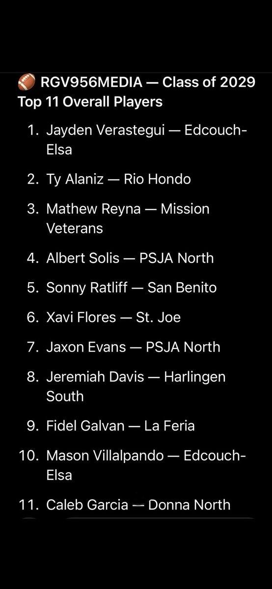 #rgv #txhsfb class of 2029’ football ranking
