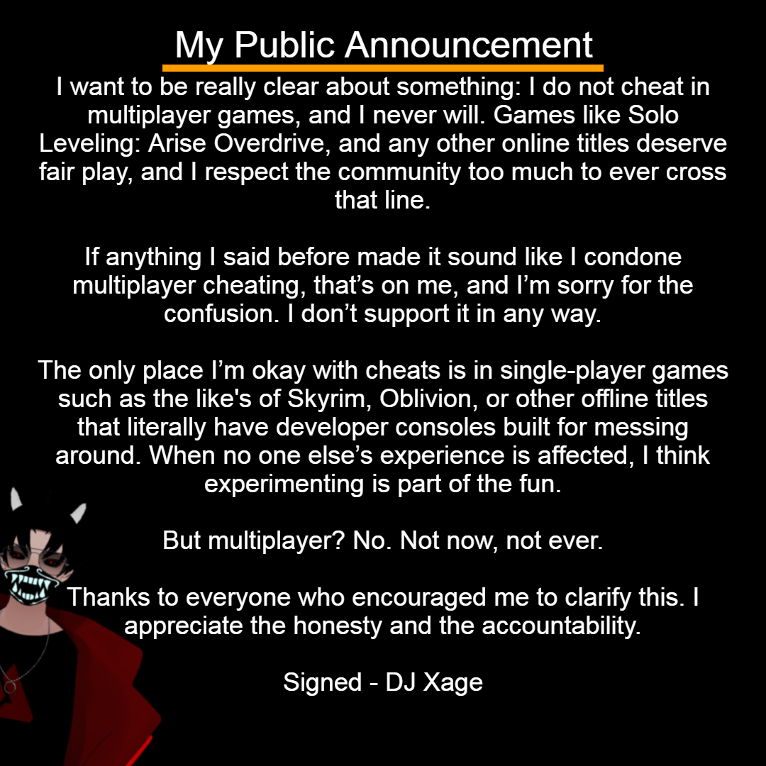 OfficialDJXage's tweet photo. This is in relation to the recent allegations that has come to my attention in the @SLA_OVERDRIVE discord. This is my public statement in relation to those matters and I will gladly stand firm on this.

To the devs and CM's and Mods of that discord my issue is not with you. https://t.co/aEUrZmTYLS