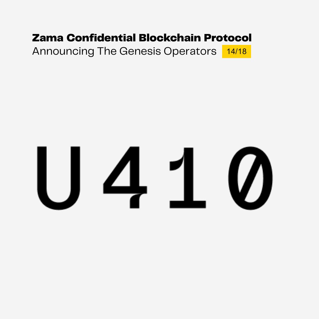 Salacarop's tweet image. gzama friends
@zama next genesis @unit_410 
Unit 410 is a long-standing self-custody and staking provider supporting major networks since 2018. As a Zama MPC Operator, they will help secure the FHE key that keeps the Zama Protocol confidential and verifiable. #ZamaCreatorProgram