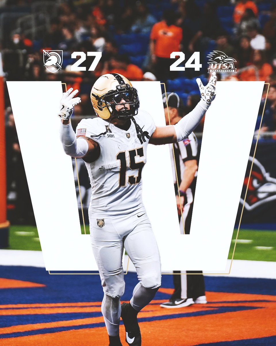 ArmyWP_Football's tweet image. ON BRAVE OLD ARMY TEAM!

Going on the road and snapping UTSA&apos;s 25-game home conference winning streak 😤