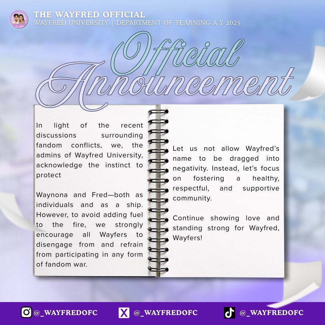 📣 WAYFRED UNIVERSITY BULLETIN BOARD:

Eyes here, Wayfers. Official Announcement coming from us! 💜🩵
