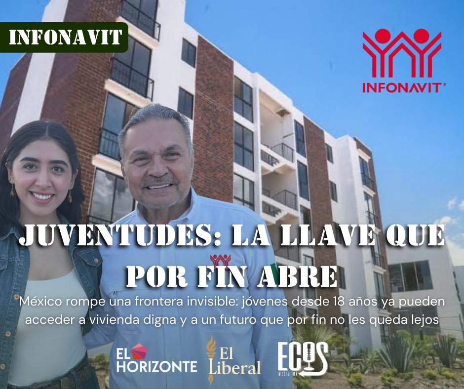 ¡EXTRA EXTRA! JUVENTUDES: LA LLAVE QUE POR FIN ABRE 🏡✍🏻🔑

México rompe una frontera invisible: jóvenes desde 18 años ya pueden acceder a vivienda digna y a un futuro que por fin no les queda lejos.

#ViviendaParaElBienestar #OctavioRomeroOropeza #Infonavit