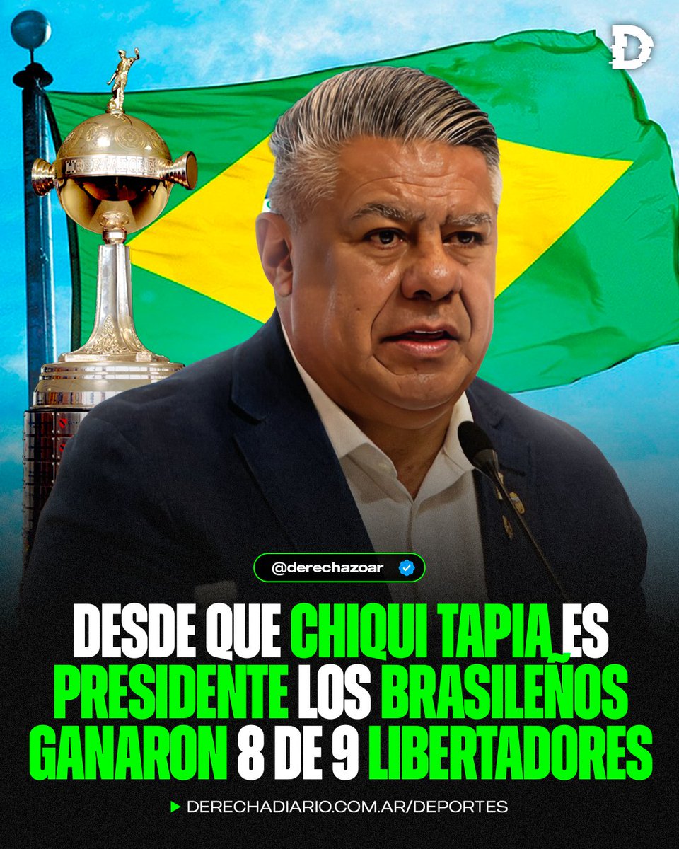 🇦🇷🚨 DESASTRE: Desde que Chiqui Tapia asumió como presidente de la AFA en 2017, tan solo un club argentino pudo ganar la Libertadores.

🇧🇷 Los brasileños la ganaron ¡OCHO VECES! en el mismo período.

🇧🇷 2017: Gremio
🇦🇷 2018: River
🇧🇷 2019: Flamengo
🇧🇷 2020: Palmeiras
🇧🇷 2021: