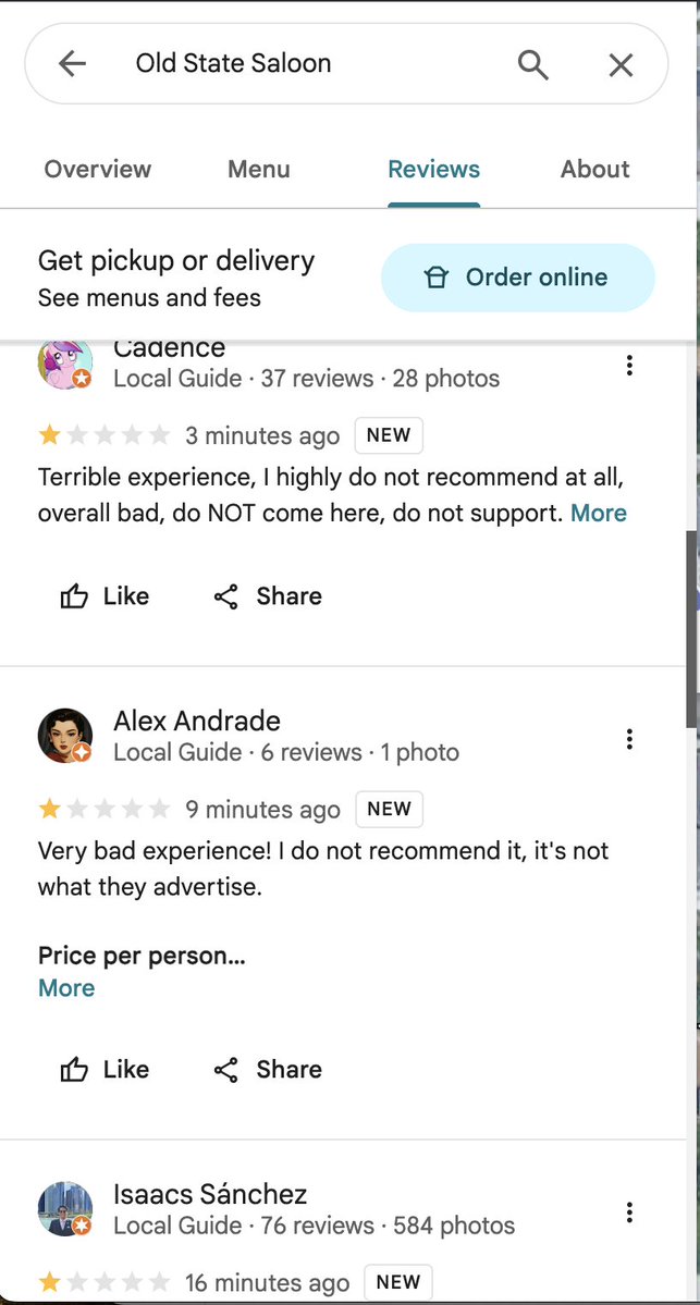 OldStateSaloon's tweet image. And the 1 star reviews roll in from the loser LEFT.