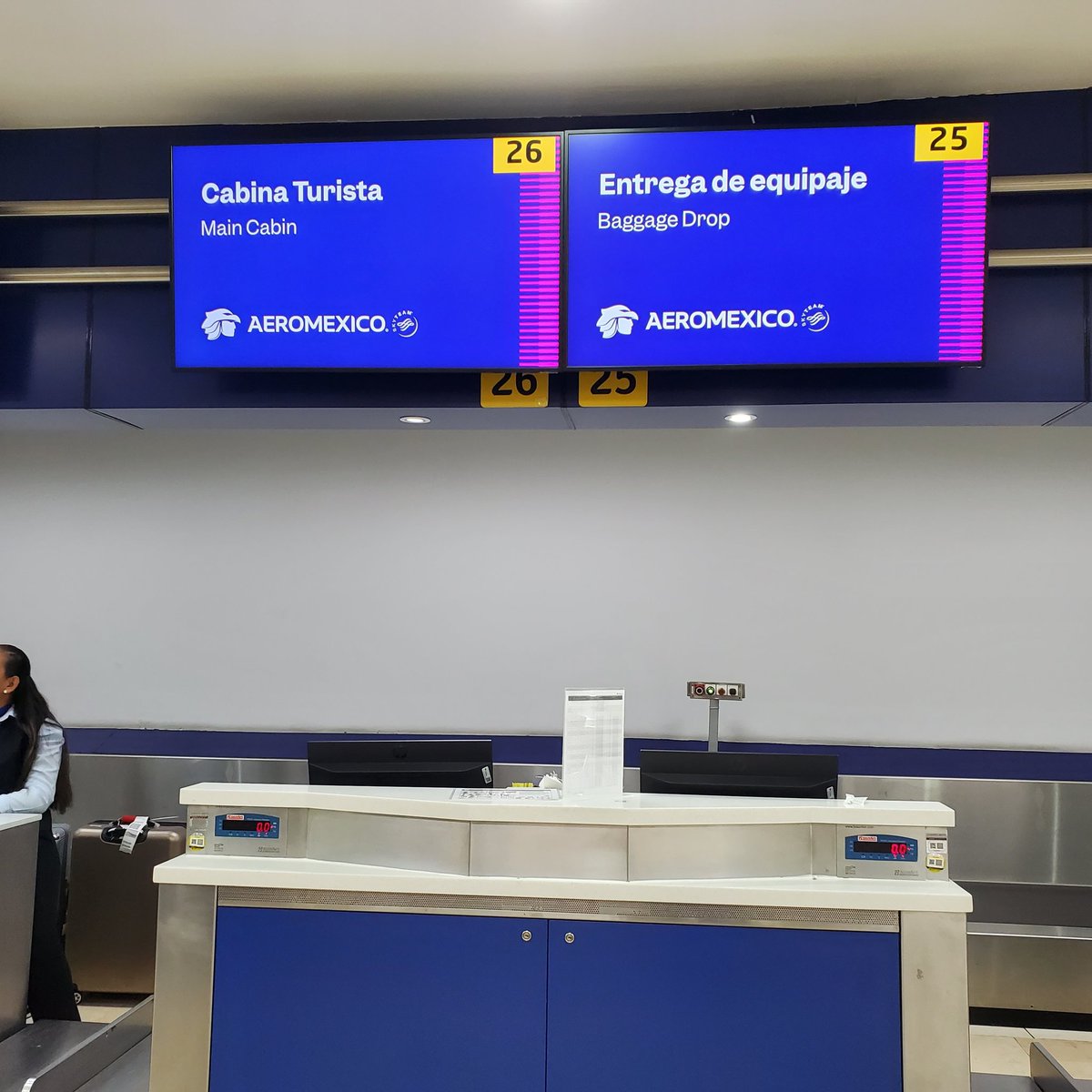 Genial <a href="/Aeromexico/">Aeroméxico</a> ... en la posición para dejar el equipaje -cuando ya imprimí pases y tags de las maletas- no hay nadie.  Que se jodan los que hacen las cosas. Ahora a reventarse la cola, porque la persona que atiende así se le da la gana. Penoso. Vuelo SJD-MEX 18.55hrs.