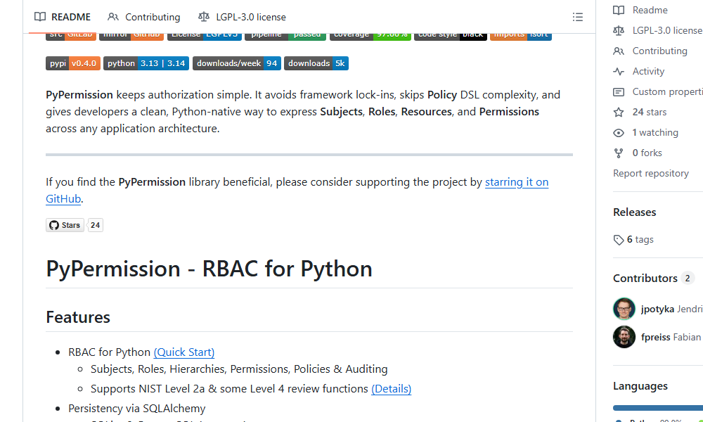 clxymox's tweet image. 🐍 pypermission
⭐ 24 stars

&quot;Gérez les permissions Python avec élégance grâce à PyPermission et SQLAlchemy !&quot;

(12 mots,...
#GitHub