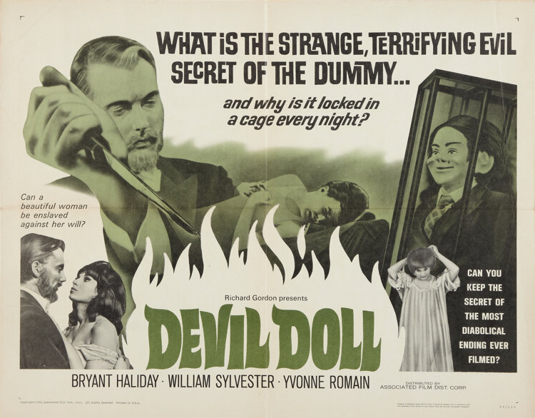Terror_By_Night's tweet image. Devil Doll (Associated Film Distributors, 1964)
Half Sheet (22" X 28")
.
Airing tonight on @Svengoolie on @MeTV 
.
#TerrorByNight #DevilDoll #ClassicHorror #VintageHorror #MonsterKid #Svengoolie #MeTV
.