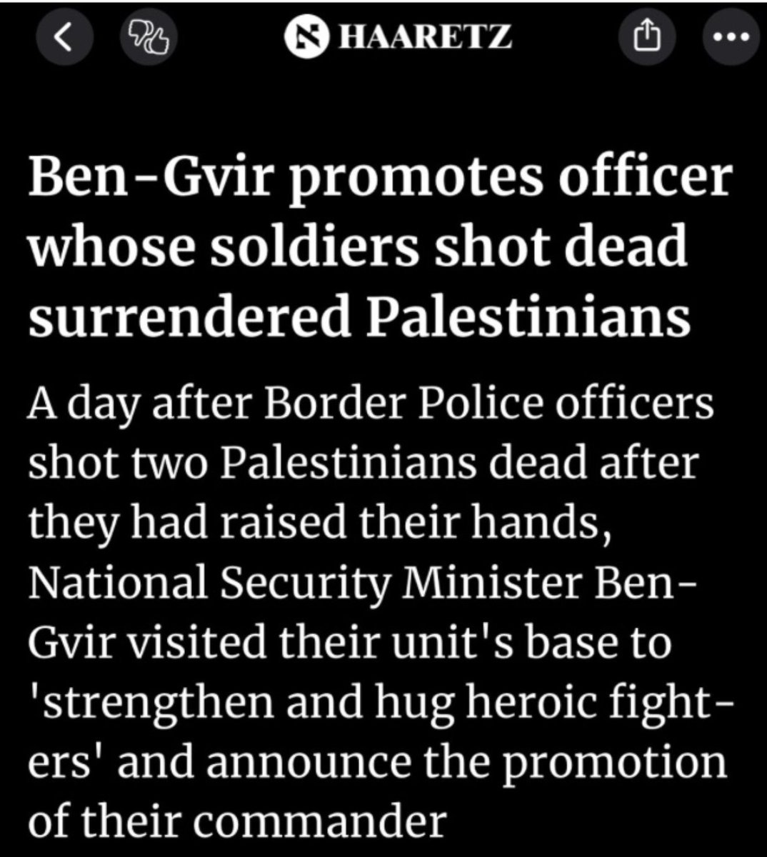 Etanetan23's tweet image. Ben Gvir is making the job impossible for those claiming executing surrendered combatants is just a few bad seeds and we should &quot;wait for an investigation.&quot;  He didn&apos;t

From Shireen Abu Akleh to more than 20k dead children to daily West Bank killings, this violence the norm.