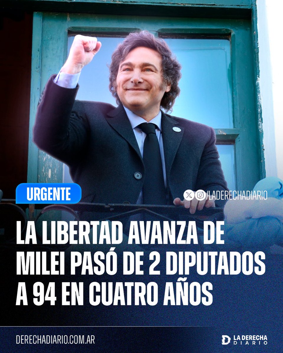 🚨🇦🇷 | CAMBIO DE ÉPOCA: La Libertad Avanza del presidente Javier Milei pasó de 2 diputados a 94 en el lapso de cuatro años, y está a nada de convertirse en la primera minoría de la Cámara.