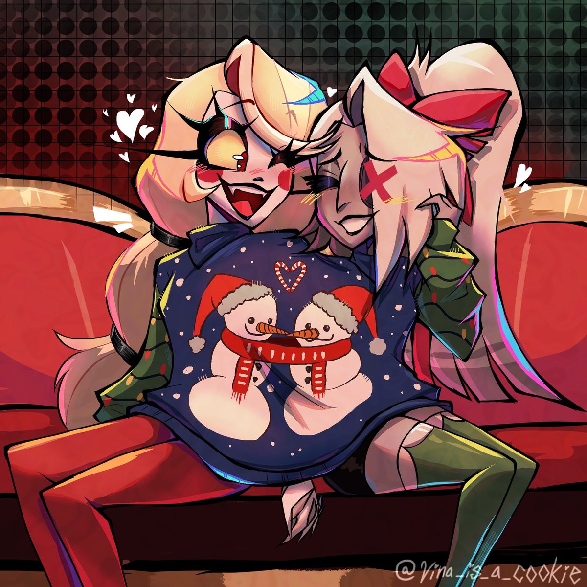 Even more chaggie fanart, this Christmas outfit they have on is so cute I love it 😭😭😭
#HazbinHotel #HazbinHotelFanart #chaggie #chaggi