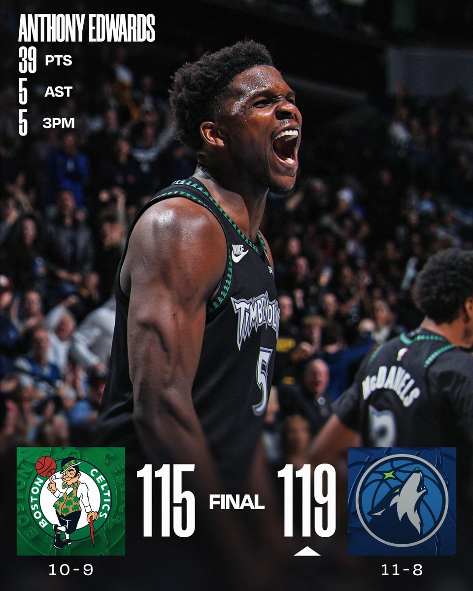 🏀 SATURDAY'S FINAL SCORES 🏀

Anthony Edwards' 24 in the second half and 39 for the game pushes the @Timberwolves past the Celtics!

Jaylen Brown: 41 PTS, 6 REB, 7 AST, 5 STL
Neemias Queta: 19 PTS, 18 REB (career-high) 