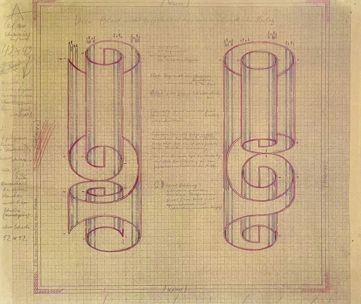 Josef Albers, Study for Glass Construction (Rolled Wrongly). ca. 1931.

Colored pencils and ink on a blueprint made from a drawing of the same year.