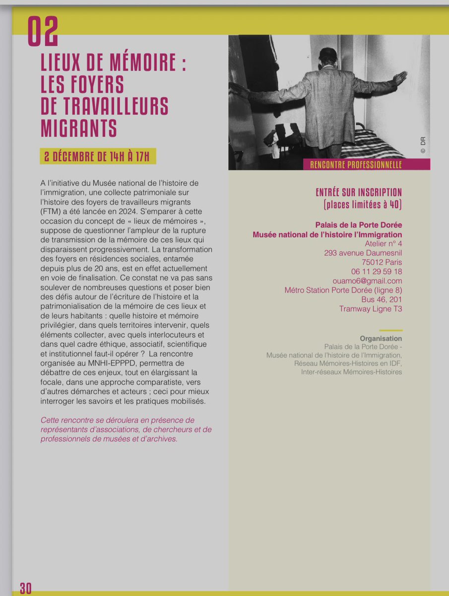 Retrouvez-nous !

🎯 LIEUX DE MÉMOIRE : LES FOYERS DE TRAVAILLEURS MIGRANTS

2 DÉCEMBRE DE 14H À 17H
RENCONTRE PROFESSIONNELLE SUR INSCRIPTION (places limitées à 40)

👉A l’initiative du Musée national de l’histoire de l’immigration