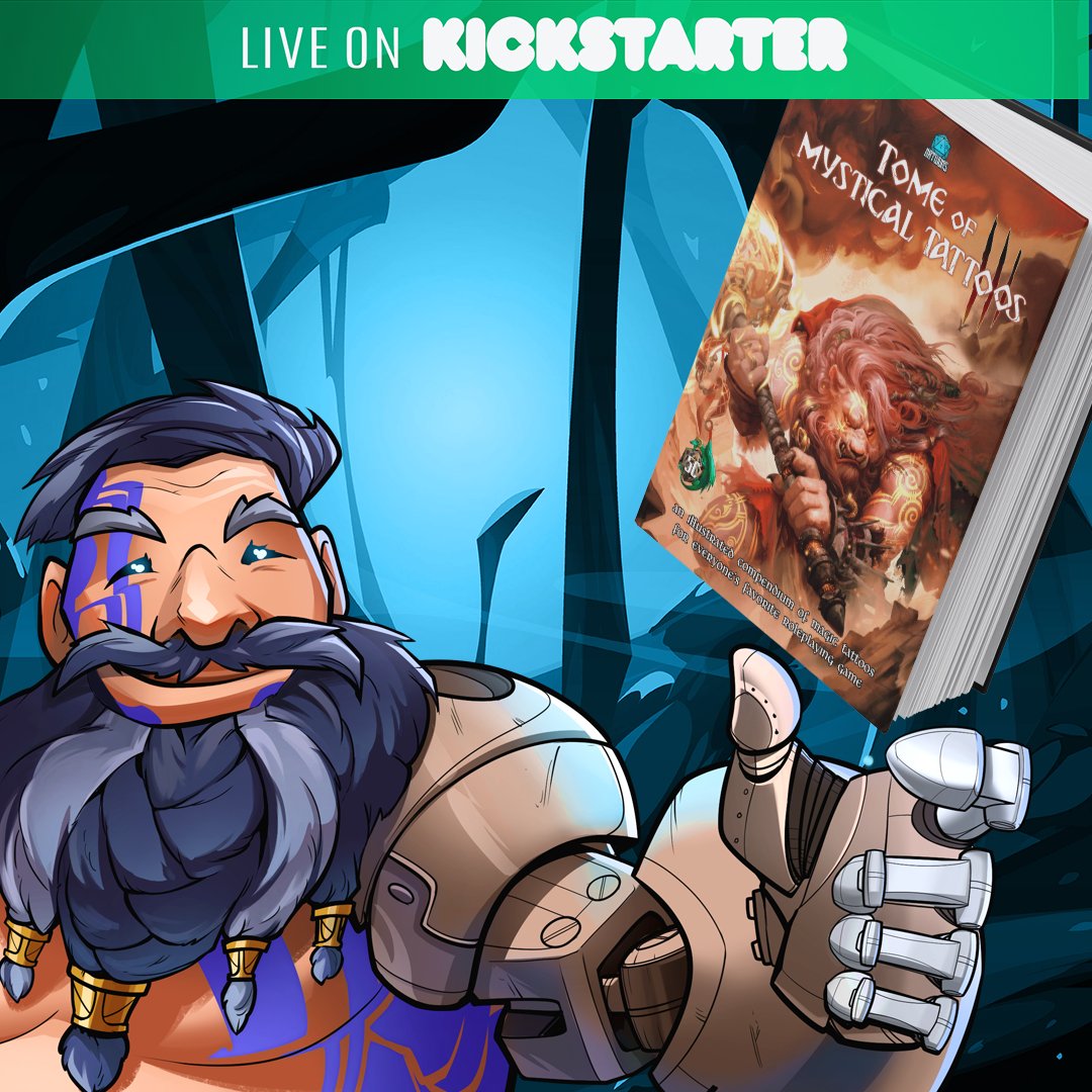 hyperstarter's tweet image. Tome of Mystical Tattoos III is completing funding on Kickstarter. The final chapter of the D&amp;amp;D 5e magic tattoo trilogy lets backers submit ideas that get woven into the finished book.  kck.st/4nBCYxd #DnD #DungeonsAndDragons #5e #dnd5e #ttrpg  #dndplayers #fantasyart