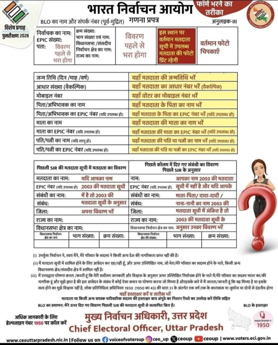 भारतीय निर्वाचन आयोग द्वारा जनहित में जारी एस i आर फॉर्म भरने का तरीकाll