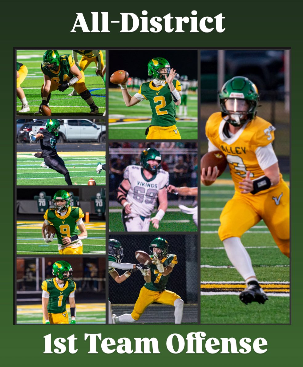 CoachDaveBishop's tweet image. Congratulations to the following @FBvikingstrong players for earning All-District Honors: 

1st Team Offense: 
QB: @zachdetweiler 
RB: @ethanlaf3 
WR: @GaffneyMac842 
WR: @jolyonwhite2026 
OL: @AidenOliverLVFB 
Center: @Ryan_stern_2026 
Kicker: @RParada_5 
KR: @bradley_fin22…