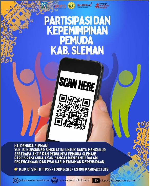 PoraSleman's tweet photo. Halo Sobat Pora,

Bantu mimin isi kuisioner yuk, kuisioner ini disusun dalam rangka kegiatan pengumpulan data untuk mengukur salah satu Indikator Pembangunan Pemuda di Kabupaten Sleman, khususnya yang berkaitan dengan Partisipasi dan Kepemimpinan Pemuda usia 16–30 tahun. https://t.co/wz1uC3MKP8