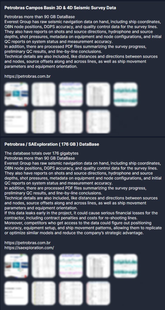 H4ckmanac's tweet image. 🚨Cyberattack Alert ‼️

🇧🇷Brazil - Petrobras

The Everest hacker group claims to hold 176 GB of seismic survey data involving Petrobras and SAExploration. 

The dataset reportedly includes more than 90 GB of raw navigation and positioning information from Petrobras’ Campos Basin…