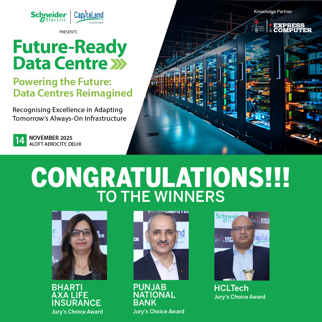 ExpComputer's tweet image. Congratulations to the Winners - Jury&apos;s Choice Award at the Future-Ready Data Centre | New Delhi | 14th November 2025

+ Bharti AXA Life Insurance
+ Punjab National Bank
+ HCLTech

Presented by @SchneiderElec &amp;amp; @CapitaLand | Knowledge Partner: #ExpressComputer

@SchneiderIndia…