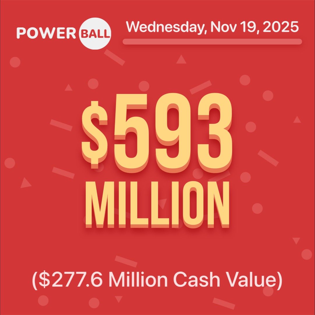 #Powerball was not hit tonight. 

Jackpot for Wednesday, Nov. 19 has increased to $593,000,000! 💰💵💰 
 
Good Luck! 
 
#lottery #lotto #loteria #jackpot