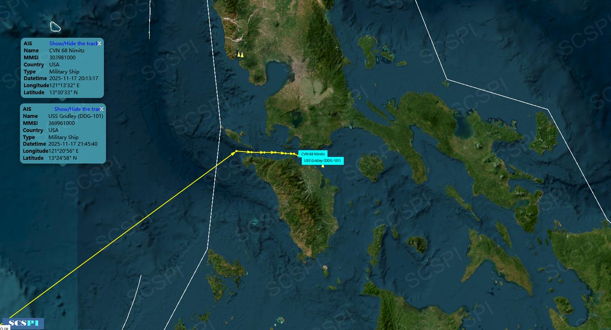 SCS_PI's tweet image. After participating the 13th MMCA from Nov.14-15, USS Nimitz CSG left the #SouthChinaSea via the Verde Island Passage, Nov.17.