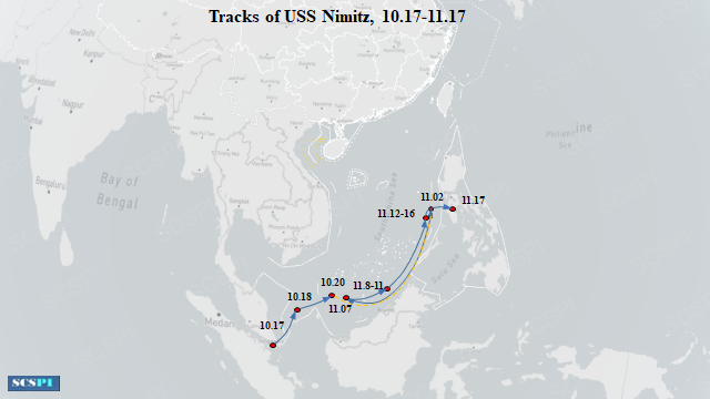 SCS_PI's tweet image. After participating the 13th MMCA from Nov.14-15, USS Nimitz CSG left the #SouthChinaSea via the Verde Island Passage, Nov.17.