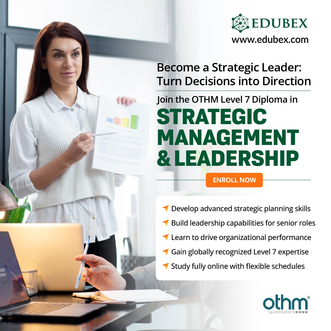 EdubexEdu's tweet image. Become a Strategic Leader: Turn Decisions into Direction. Join the OTHM Level 7 Diploma in Strategic Management &amp;amp; Leadership

edubex.com/.../othm-level…...

#Edubex #StrategicLeadership #OTHMLevel7 #LeadershipSkills #ManagementDiploma #CareerGrowth #ProfessionalDevelopment