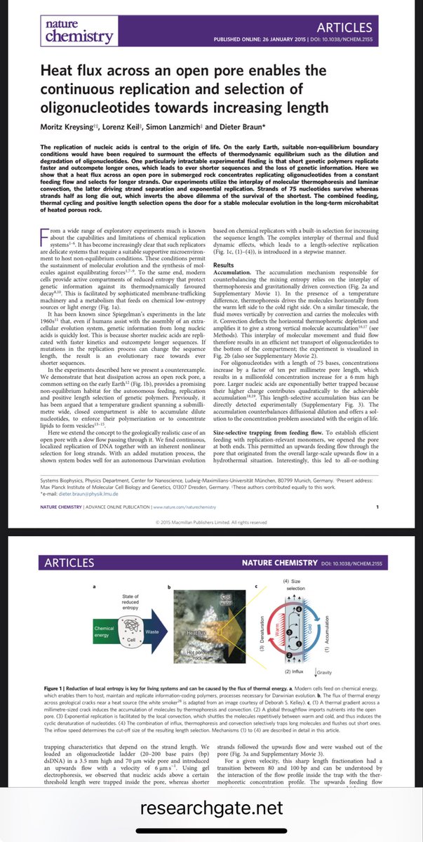 LyingWrongAgain's tweet image. In experiments like this one, DNA, polymerase &amp;amp; heat flux in micropores are sufficient for exponential DNA replication and even a primitive molecular evolution (Darwinian selection of longer strands)

Not life, but it demonstrates some properties of life can exist without cells