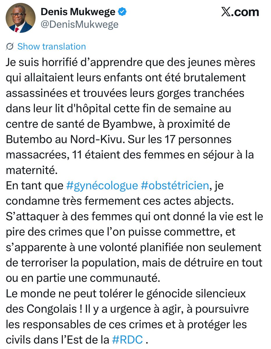 Denis #Mukwege &amp; la stratégie CONSTANTE de masquer l’identité des coupables lorsqu’il est avéré que ce sont ses accointances génocidaires (FDLR - wazalendo - FARDC = peu importe vu qu’ils sont tous bel et bien camarades dans leur lutte fasciste et complotiste contre l’ennemi