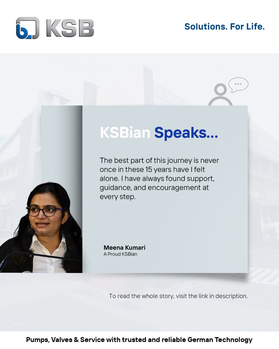 ksb_india's tweet image. Read the story of Ms. Meena Kumari, who joined KSB Limited in 2010, and know how the organization’s sustained guidance and comprehensive development initiatives have shaped her career trajectory.

Click to know more: ksb.com/en-in/company/….

#KSBianSpeaks #LongServiceRecognition