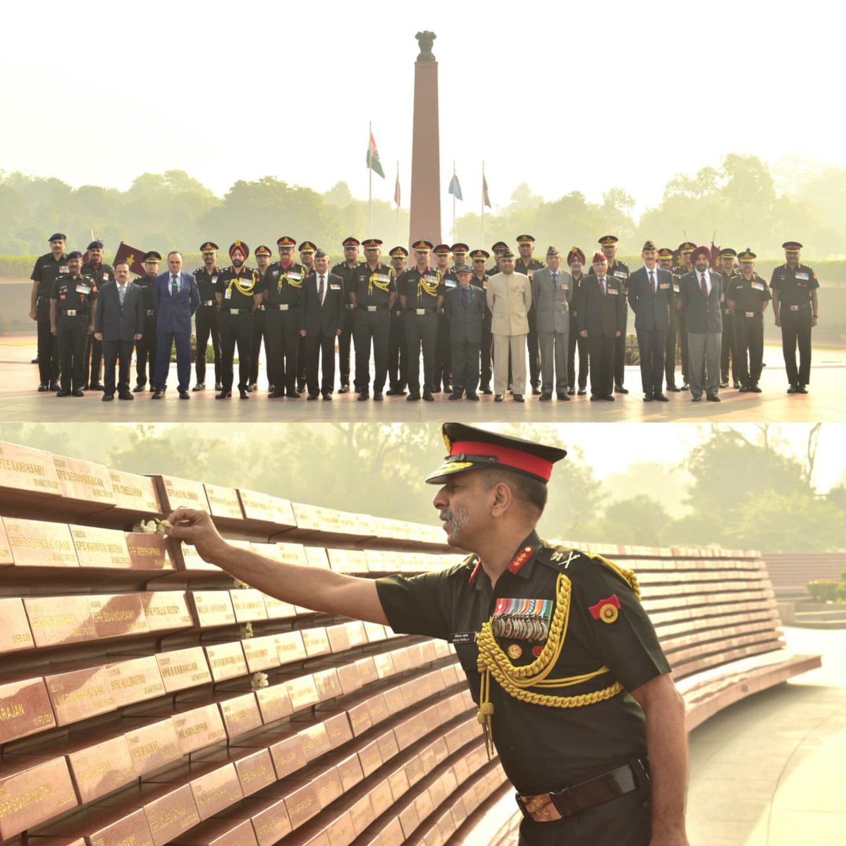 salute2soldier's tweet photo. On the occasion of 245th Corps of Engineers Day, Lt Gen Vikas Rohella, SM**, Engr-in-Chief, Corps of Engrs, alongwith serving personnel &amp; veterans, paid homage to #Bravehearts at #AmarJawanJyoti in a solemn ceremony at #NationalWarMemorial. https://t.co/DBArDlblC2