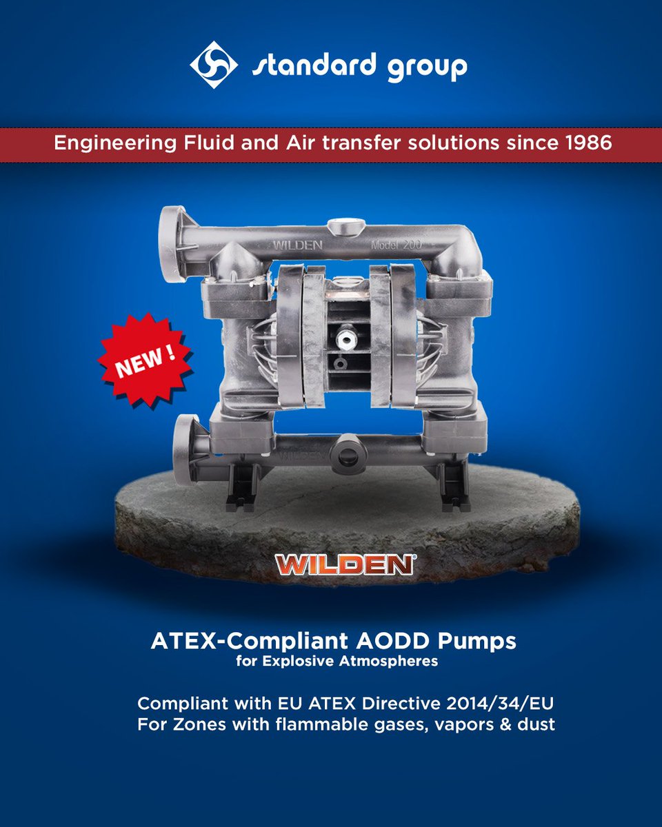 Engineered for explosive atmospheres, the Wilden®️ ATEX-Compliant AODD Pumps.
Spark-free, groundable, and certified under EU ATEX Directive 2014/34/EU.

Engineering Fluid and Air Transfer solutions since 1986.

#WildenPumps #ATEX #StandardGroup #AODD #IndustrialSafety #PumpsUAE