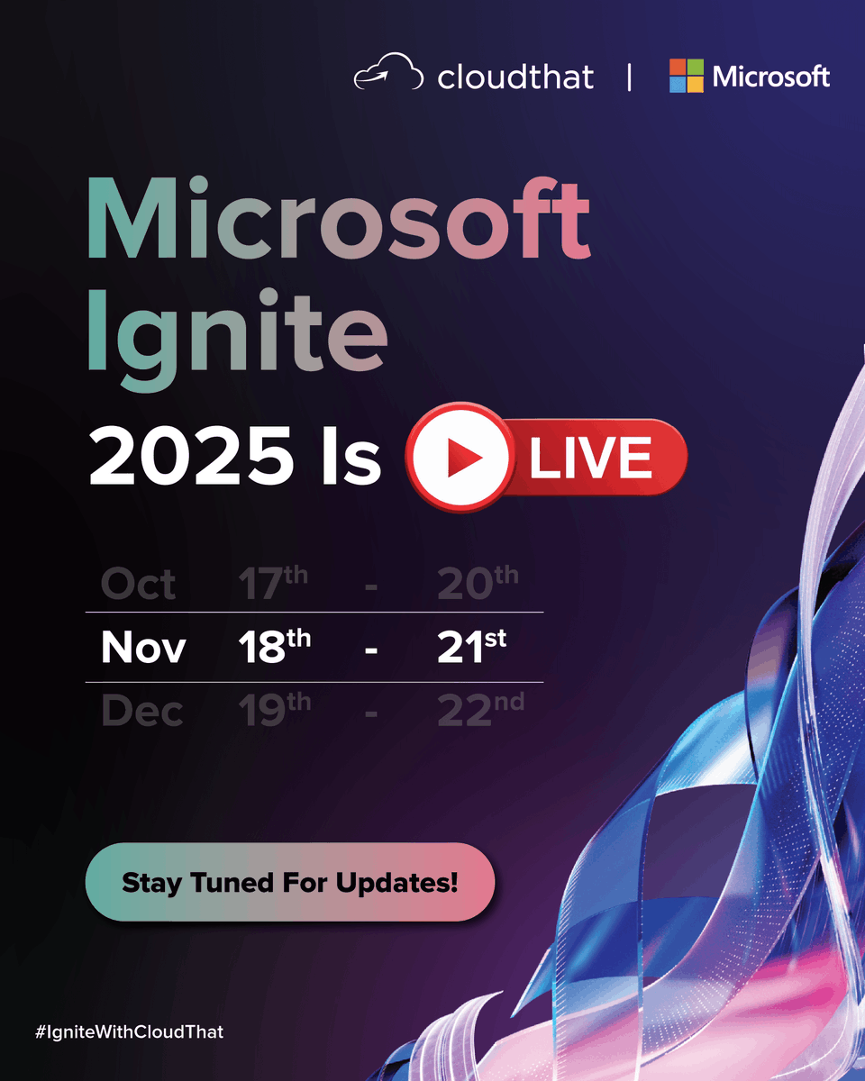 cloudthat's tweet image. .@Microsoft Ignite 2025 is officially here — bringing breakthrough innovations, future-ready tech, and game-changing AI announcements!

We’ll be sharing the biggest highlights, insights, and updates straight from the event.

Stay tuned… the future is about to get exciting!…