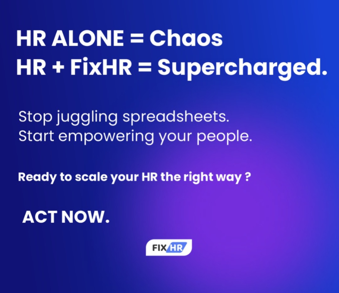 Fix_HR's tweet image. HR Alone = Chaos
HR + FixHR = Supercharged.

Still stuck managing spreadsheets?
It’s time to transform your HR operations with automation, accuracy, and complete control.

#FixHR #HRSolution #HRManagement #HRTech #PayrollAutomation