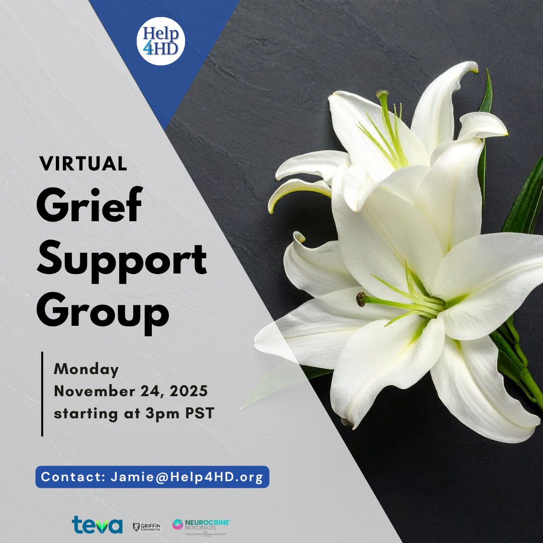 Help4HDI's tweet image. 🔹#Help4HD&apos;s FIRST Virtual #Grief Support Group Meeting🔹

This group provides community for those grieving loss of a loved one with #HD to process emotions, share memories, &amp;amp; face the future. Join on zoom Nov. 24th @ 3PM PST. Contact Jamie@Help4HD.org