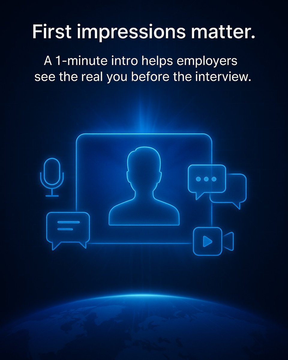 flyoverseasai's tweet image. Ready to shine in your global job search? 🌍✨
A 1-minute video intro helps you stand out — 92% of candidates with video intros get interviews faster.
Record → Upload → Verified 🎤🚀
#FlyOverseas #VideoIntro #CareerGrowth