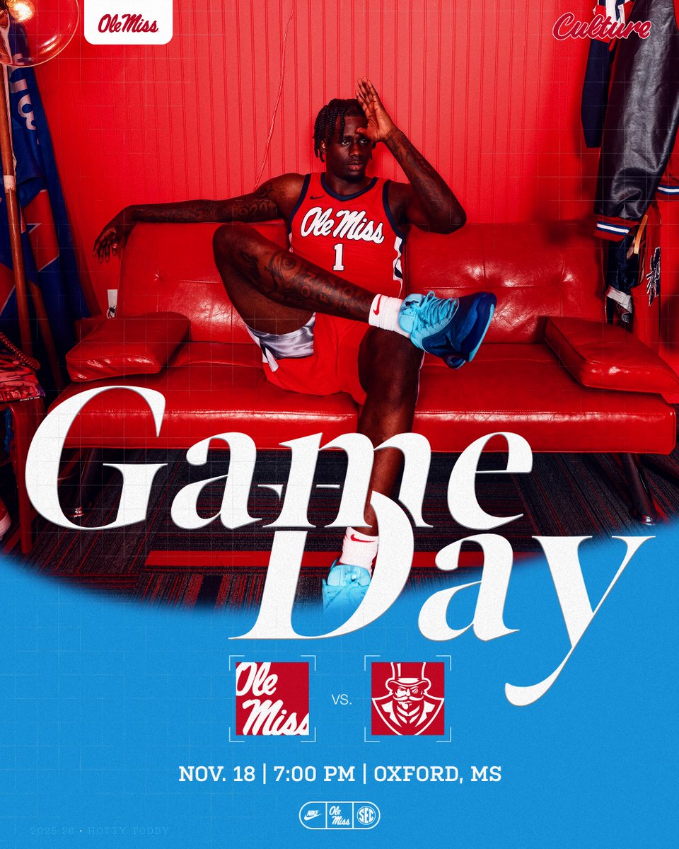 OleMissMBB's tweet image. GameDay‼️
🆚 Austin Peay
📍 Oxford, MS
⏰ 7:00 PM
📺 SECN+

#HottyToddy x #Culture