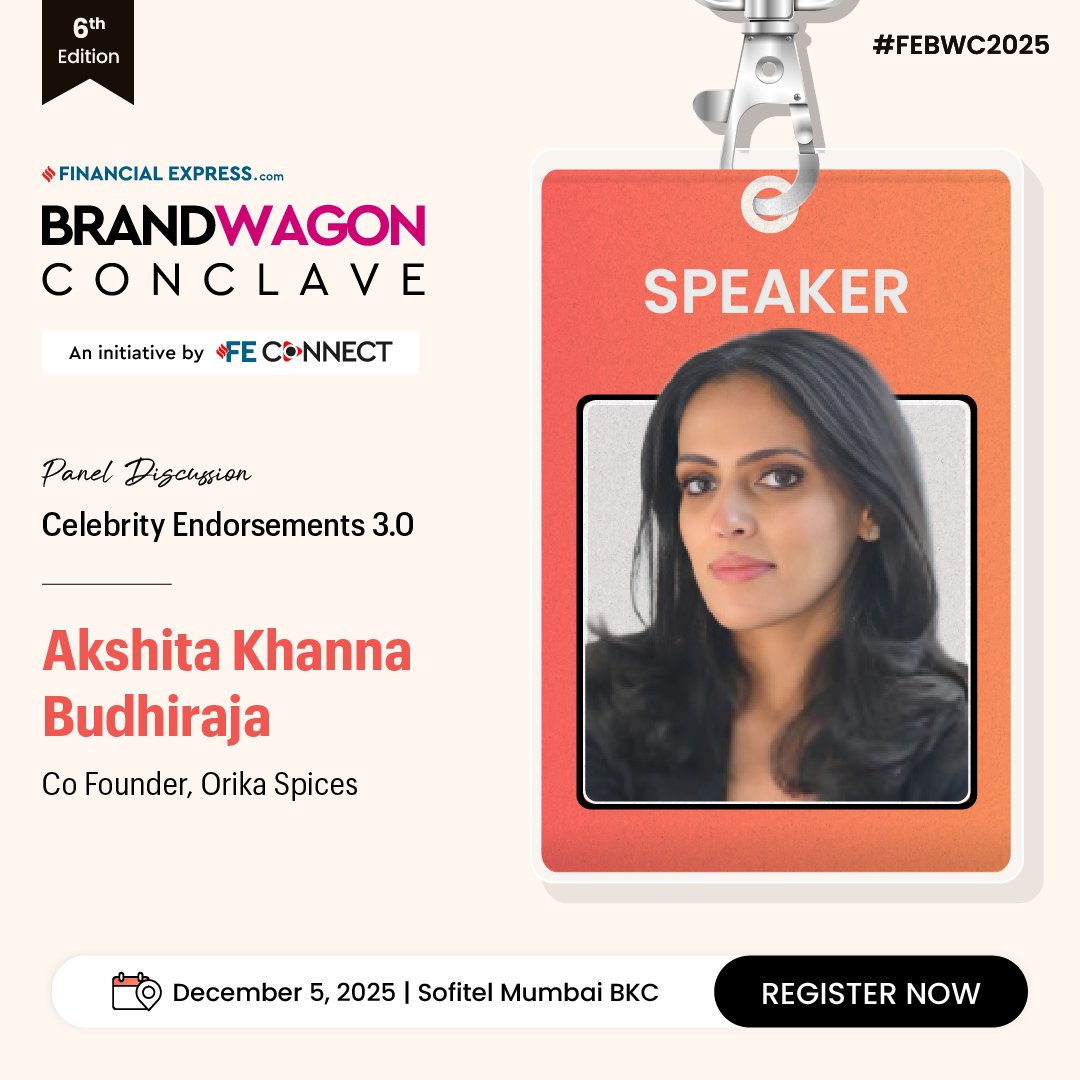 FEBrandWagon's tweet image. Speaker Spotlight | #FEBWC2025
Akshita Khanna Budhiraja , Co-Founder of Orika Spices, joins the panel on ‘Celebrity Endorsements 3.0’ at the FE BrandWagon Conclave 2025.

📅 December 5, 2025 |📍Sofitel Mumbai BKC
🔗 Register Now: shorturl.at/1y1iW

#FEConnect