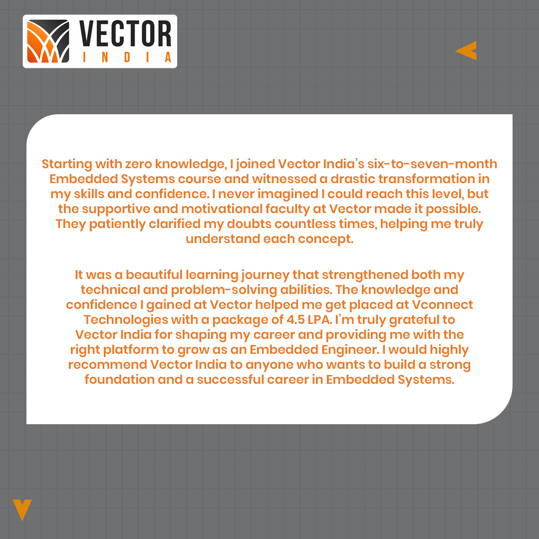 Vector_India's tweet image. Congratulations to A N Sai Nikhitha for securing 4.5 LPA at VConnecTech.
From foundational learning to industry-ready skills, her journey reflects the power of dedicated training + the right guidance. #EngineeringSuccess #EmbeddedSystems #CampusHiring #EngineeringJobs #TechTalent