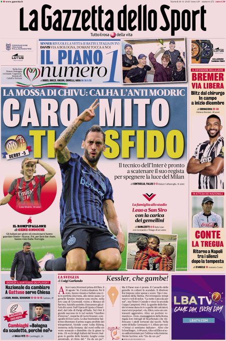 Front Page La Gazzetta dello Sport, Tuesday 18 November 2025
