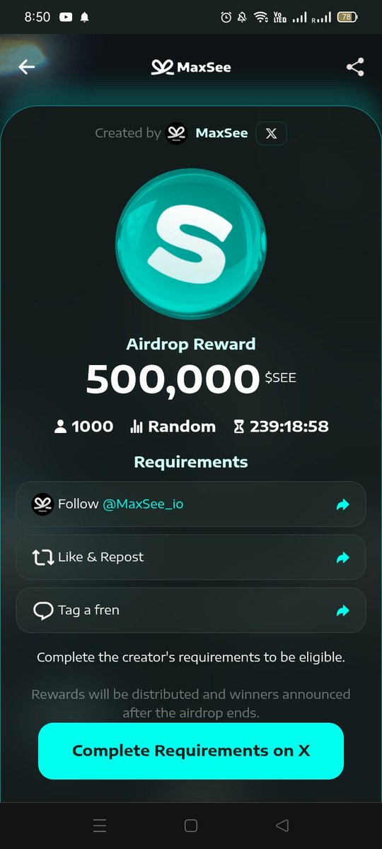 Zeshan591046's tweet photo. @MaxSee_io Good Airdrop Max See Very good project great community Bigger Rewards System 🙂🙂 https://t.co/kcfocDCRYn