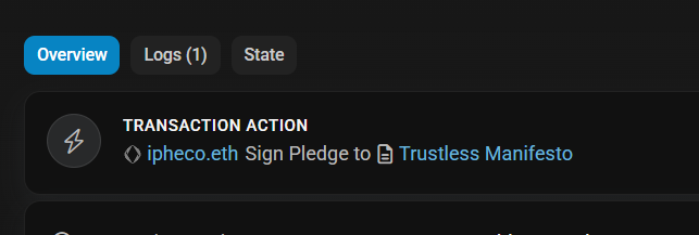 i just signed the Trustless Manifesto

- shared by vitalik buterin
- spent $0.09 worth of ETH mainnet to sign the transaction

just go to trustlessness.eth.limo

- click "The Trustless Manifesto"
- scroll down and Click "Sign the Trustless Manifesto Pledge" 
- approve in your