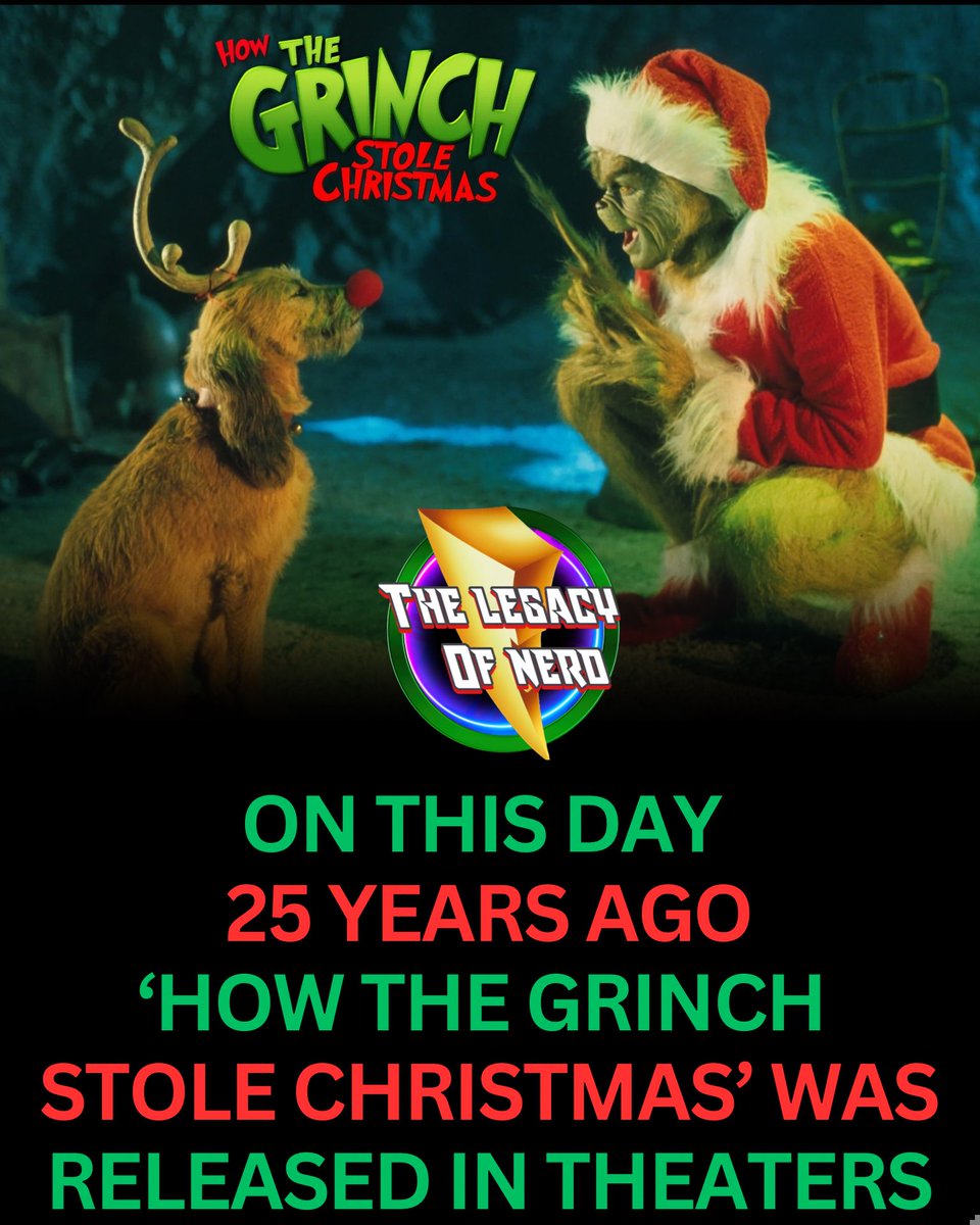 thelegacyofnerd's tweet image. On this day 25 years ago, ‘How The Grinch Stole Christmas’ starring Jim Carrey, was released in theaters 🎄