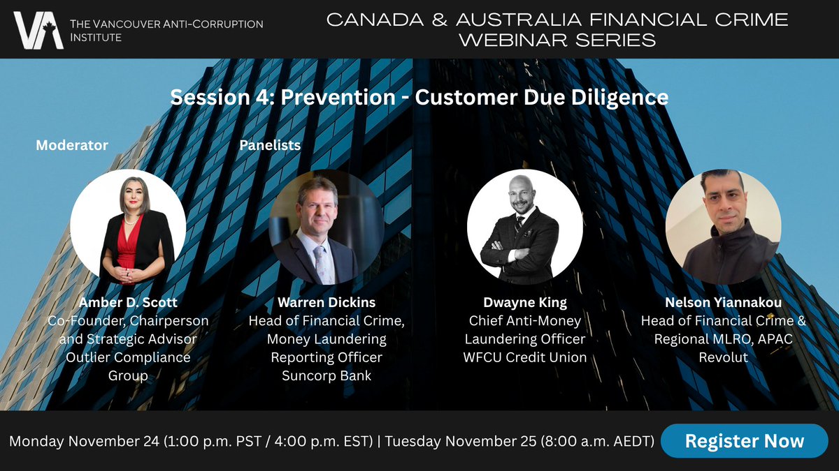 The Canada and Australia Financial Crime Webinar Series returns with a session dedicated to #CustomerDueDiligence. Senior leaders from major #institutions will discuss how strong CDD serves as a critical defense against #financialcrime. bit.ly/4ogbONy