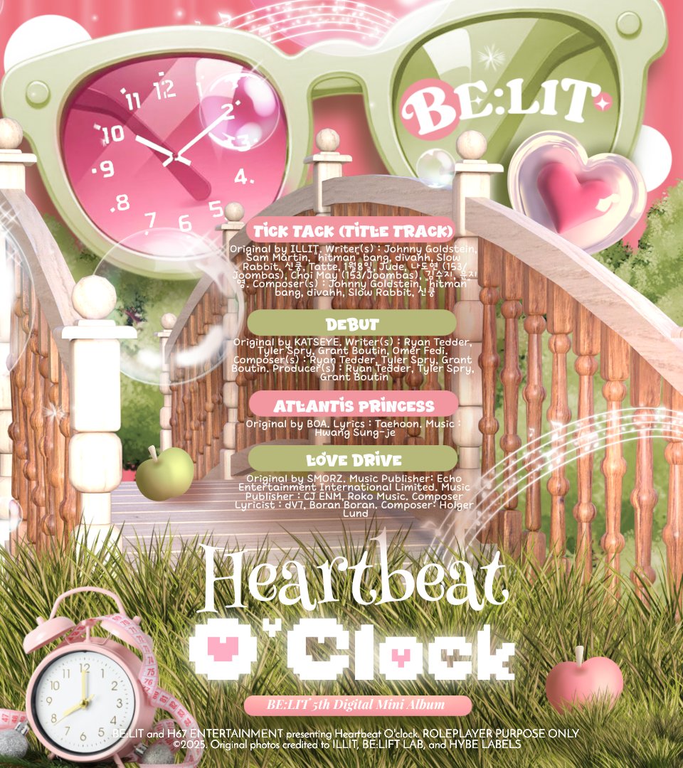 ⠀

      𝐁𝐄:𝐋𝐈𝐓 5th Digital Mini Album
      ₍    𝐇𝐄𝐀𝐑𝐓𝐁𝐄𝐀𝐓   𝐎'𝐂𝐋𝐎𝐂𝐊    ₎

      · · • • •      𝗧𝗥𝗔𝗖𝗞𝗟𝗜𝗦𝗧      • • • · ·
      ━━━━━━━━   🜲   ━━━━━━━━
      The  melody  of  hearts     𓂃 ♡

⠀