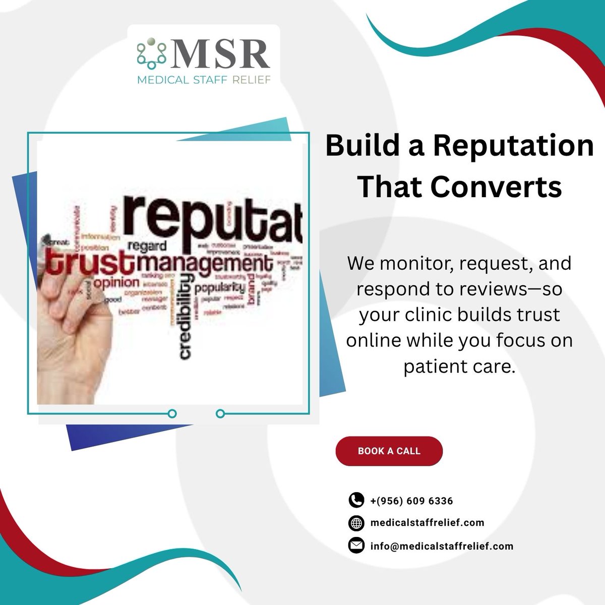 msr_serve's tweet image. Build a Reputation That Converts

At MSR, we manage your patient reviews to help your clinic build trust while you stay focused on care.

Phone: +(956) 609 6336
Website: medicalstaffrelief.com
Email: info@medicalstaffrelief.com