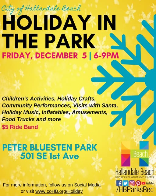 🎄 Join us on the first Friday of December at Peter Bluesten Park for an evening filled with joy! Enjoy children's activities, amazing crafts, live performances, and meet Santa himself! 
For more information, visit coHB.org/Events.