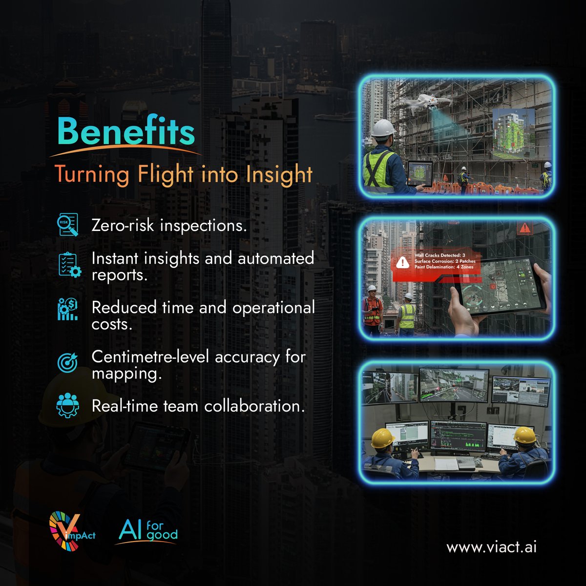 AiViact's tweet image. AI × automation × aerial engineering = viAER. 🔥

viAct’s Drone AeroVision AI for fast, safe &amp;amp; smart inspections.

From narrow façade gaps to 40-storey towers — viAER analyses, detects &amp;amp; reports in minutes.

Learn more⚡viact.ai/viaer?utm_sour…

#viAct #viAER #DroneAI #HongKong