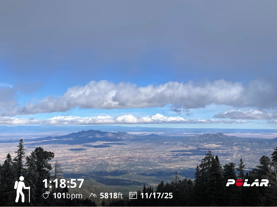 Howtobefit's tweet image. For my daughter’s 21st birthday, we took the Sandia Peak Tramway from 6,659’ up to 10,378’ and then hiked north on the Crest Trail up to 10,574’. Amazing conditions, and then clearing skies to see the view to the east during lunch!