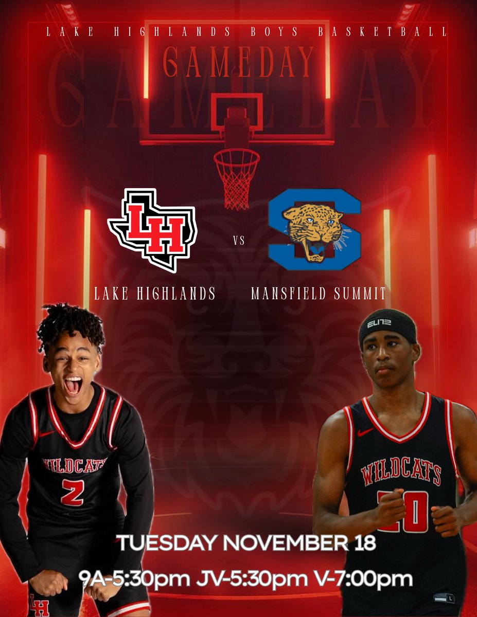 HOME OPENER‼️
Lake Highlands 🆚 Mansfield Summit
📆 Tuesday Nov. 18th
⌚️ 9A/JV-5:30pm V-7:00pm
📍 at Lake Highlands HS
🏀🐾 #Family #EverythingTheHardWay